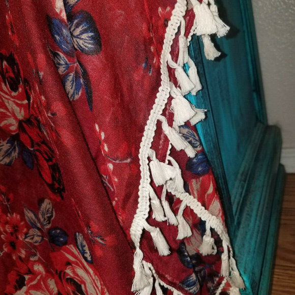 BOHO FLORAL FRINGE MAXI KIMONO CARDIGAN DUSTER OS - Picture 3 of 5